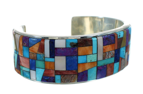Genuine Sterling Silver Multicolor Inlay Southwest Cuff Bracelet AX78084