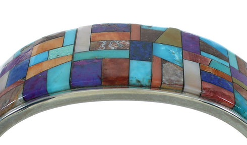 Genuine Sterling Silver Multicolor Inlay Southwest Cuff Bracelet AX78084