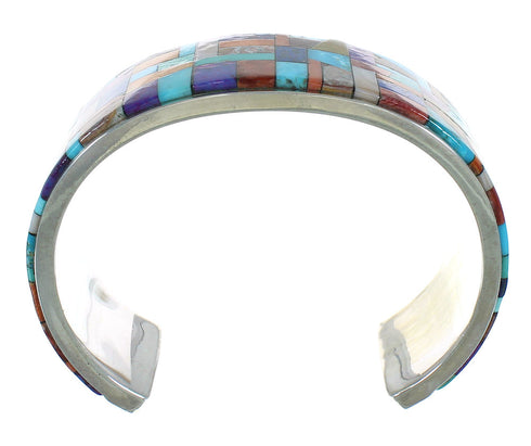 Genuine Sterling Silver Multicolor Inlay Southwest Cuff Bracelet AX78084