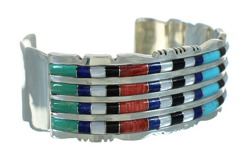 Genuine Sterling Silver Southwestern Multicolor Inlay Cuff Bracelet AX78089