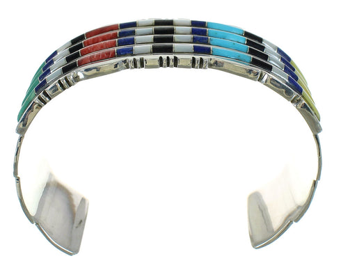 Genuine Sterling Silver Southwestern Multicolor Inlay Cuff Bracelet AX78089