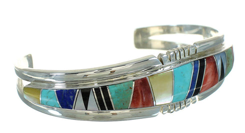 Silver Multicolor Inlay Cuff Bracelet AX78104