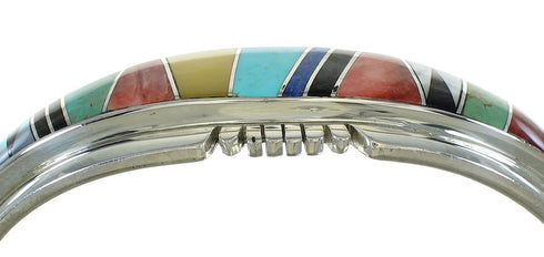 Silver Multicolor Inlay Cuff Bracelet AX78104