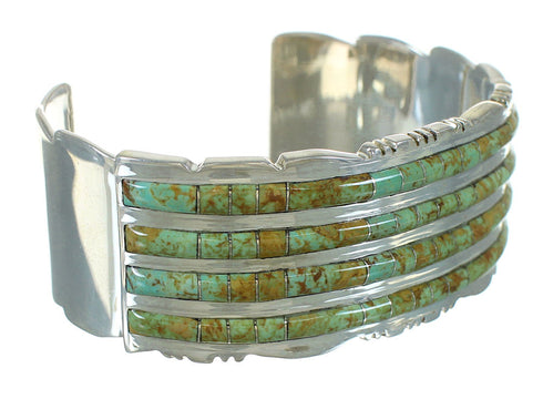 Turquoise Inlay Sterling Silver Southwest Cuff Bracelet AX77976