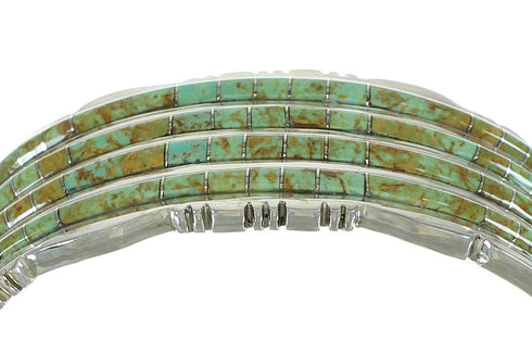 Turquoise Inlay Sterling Silver Southwest Cuff Bracelet AX77976