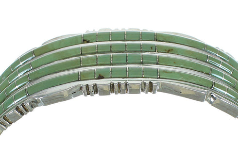 Turquoise Inlay Genuine Sterling Silver Southwest Cuff Bracelet AX77983