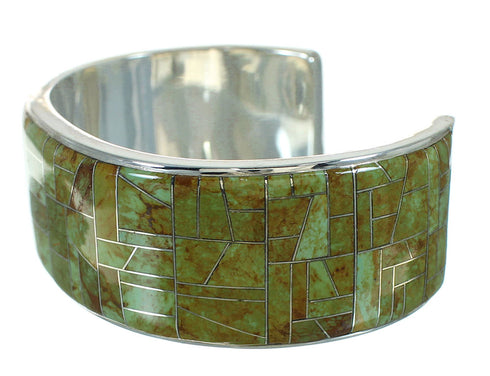 Turquoise Inlay Silver Southwestern Cuff Bracelet AX77996