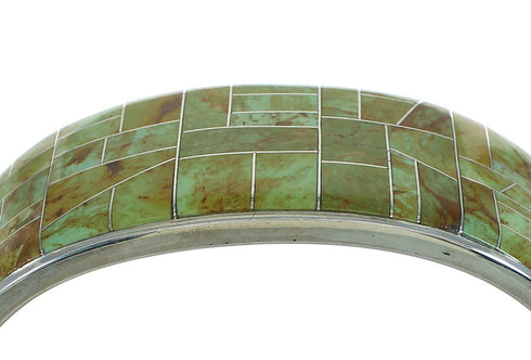 Turquoise Inlay Silver Southwestern Cuff Bracelet AX77996