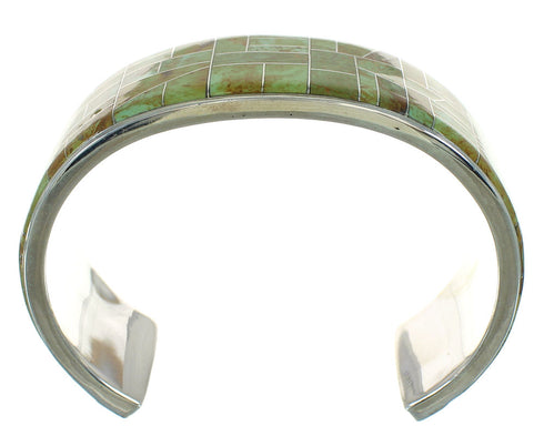 Turquoise Inlay Silver Southwestern Cuff Bracelet AX77996