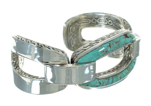 Southwestern Turquoise Inlay Genuine Sterling Silver Cuff Bracelet AX78010
