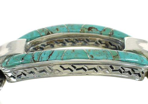 Southwestern Turquoise Inlay Genuine Sterling Silver Cuff Bracelet AX78010