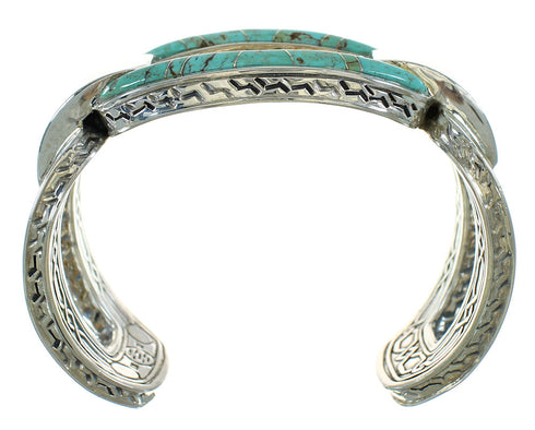 Southwestern Turquoise Inlay Genuine Sterling Silver Cuff Bracelet AX78010