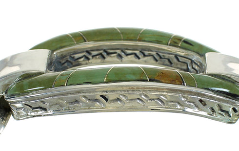 Southwest Turquoise Inlay Genuine Sterling Silver Cuff Bracelet AX78011