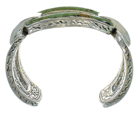 Southwest Turquoise Inlay Genuine Sterling Silver Cuff Bracelet AX78011