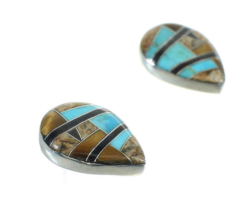 Southwest Multicolor Silver Tear Drop Post Earrings AX81212