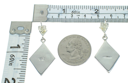 Silver Native American Pueblo Design Multicolor Post Dangle Earrings AX81252