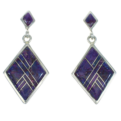 Southwest Magenta Turquoise Sterling Silver Post Dangle Earrings RX65270