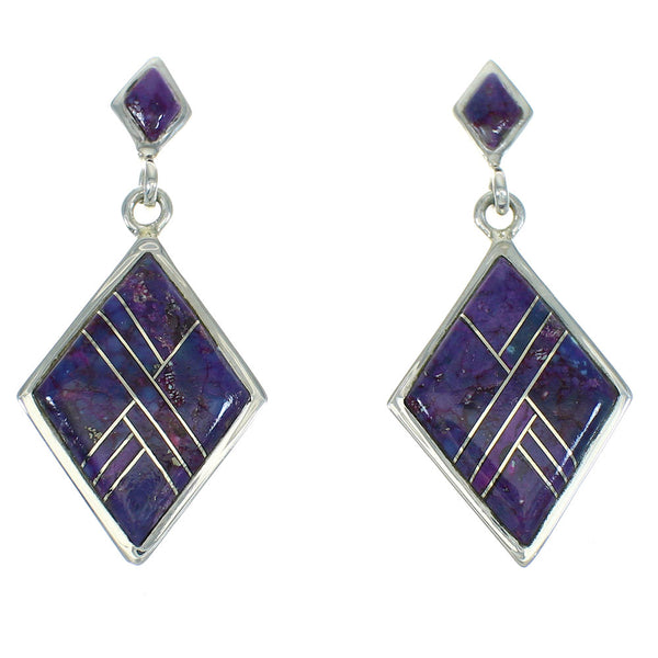 Southwest Magenta Turquoise Sterling Silver Post Dangle Earrings RX65270