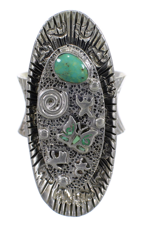 Southwest Turquoise And Sterling Silver Bear Water Wave Ring Size 7-1/4 WX80977