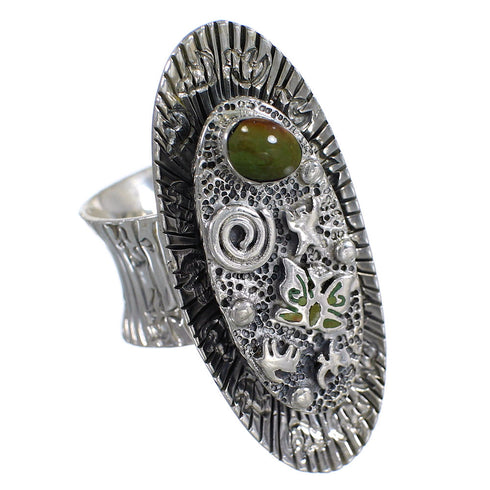 Southwestern Turquoise And Sterling Silver Water Wave Bear Ring Size 6-1/2 WX80982