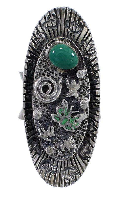 Turquoise And Sterling Silver Water Wave Bear Southwest Ring Size 4-1/2 WX81018