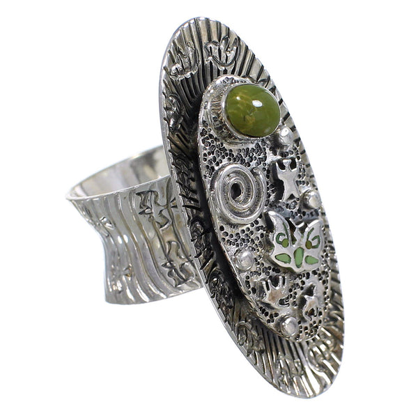 Turquoise And Sterling Silver Water Wave Bear Southwestern Ring Size 5-1/4 WX81021