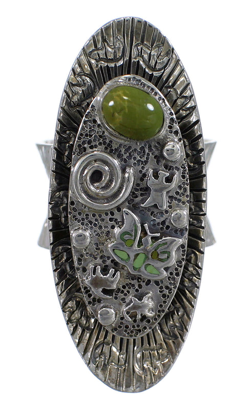 Turquoise And Sterling Silver Water Wave Bear Southwestern Ring Size 5-1/4 WX81021