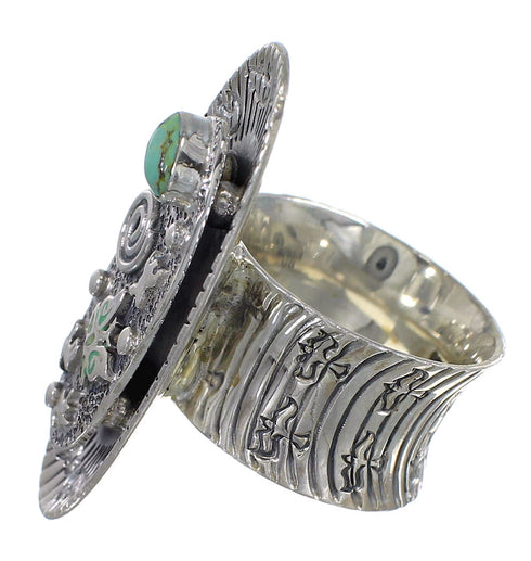 Turquoise And Sterling Silver Southwest Water Wave Bear Ring Size 7-1/4 WX81023