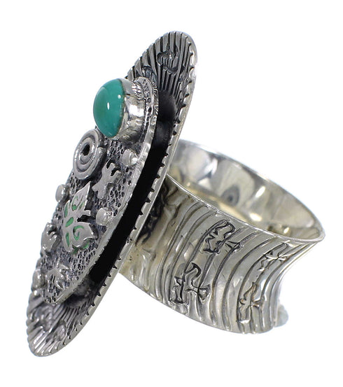 Turquoise And Sterling Silver Southwestern Water Wave Bear Ring Size 7-1/2 WX81025