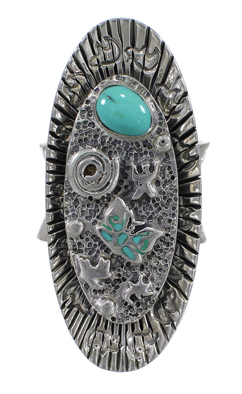 Southwest Sterling Silver Turquoise Water Wave Bear Ring Size 5 WX81027