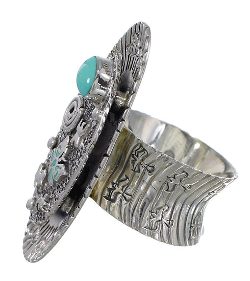 Southwest Sterling Silver Turquoise Water Wave Bear Ring Size 5 WX81027