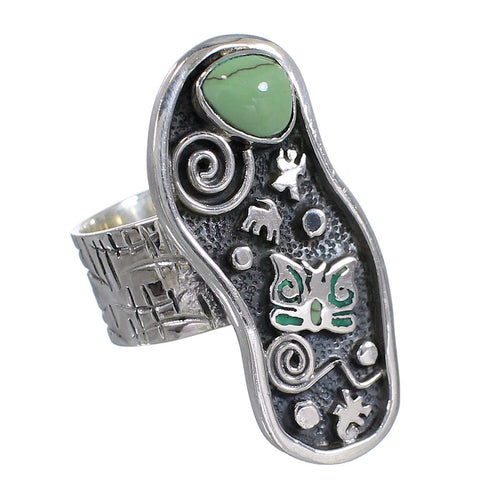 Turquoise And Sterling Silver Southwest Butterfly Water Wave Ring Size 6-1/2 WX81072