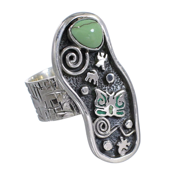 Turquoise And Sterling Silver Southwest Butterfly Water Wave Ring Size 6-1/2 WX81072