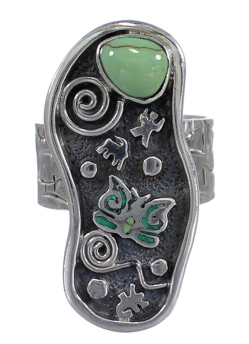 Turquoise And Sterling Silver Southwest Butterfly Water Wave Ring Size 6-1/2 WX81072
