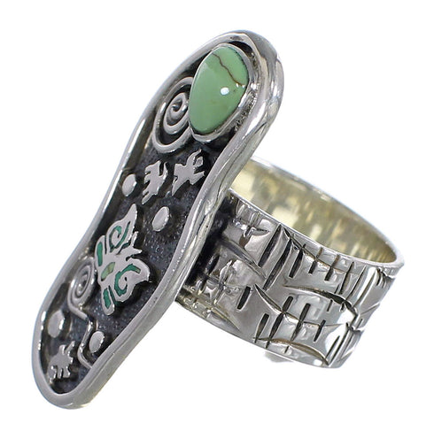 Southwestern Turquoise And Sterling Silver Butterfly Water Wave Ring Size 5-1/2 WX81071