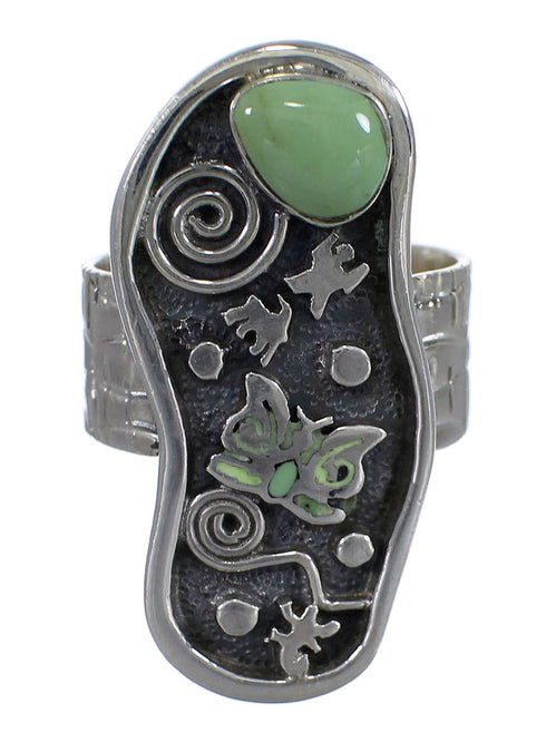 Southwestern Turquoise And Silver Butterfly Water Wave Ring Size 4-3/4 WX81101