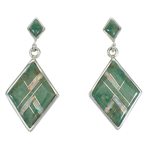 Turquoise And Opal Sterling Silver Southwestern Post Dangle Earrings WX66487