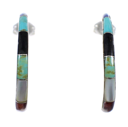 Southwest Silver Multicolor Post Hoop Earrings QX72453
