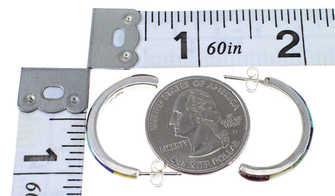 Southwest Silver Multicolor Post Hoop Earrings QX72453