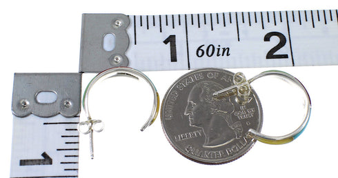 Southwestern Authentic Sterling Silver Multicolor Post Hoop Earrings QX72472