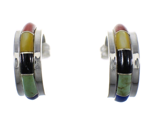 Silver Southwestern Multicolor Post Hoop Earrings QX72491