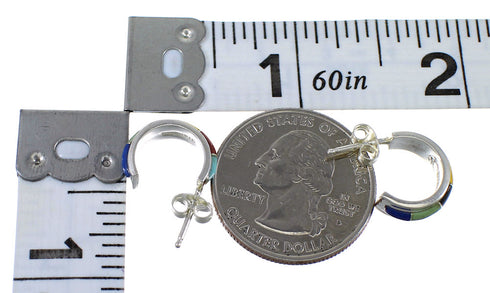 Silver Southwestern Multicolor Post Hoop Earrings QX72491