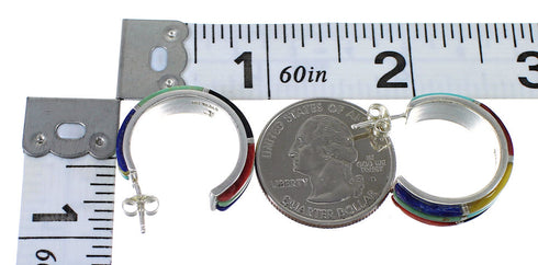 Sterling Silver Southwest Multicolor Post Hoop Earrings QX72493