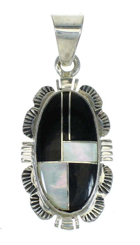 Genuine Sterling Silver Jet And Mother of Pearl Pendant VX65491