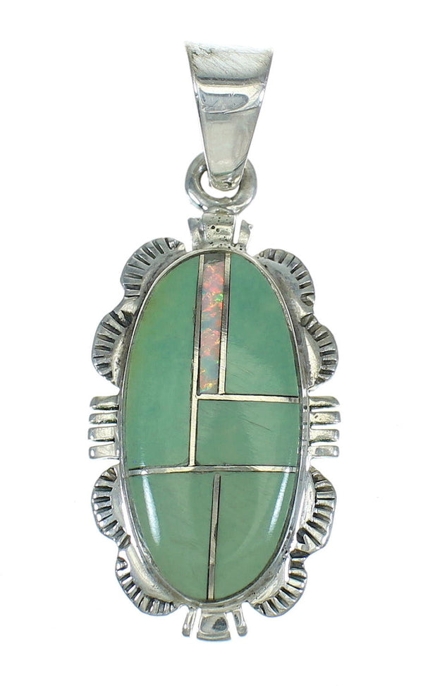Turquoise And Opal Inlay Sterling Silver Southwest Pendant VX65515