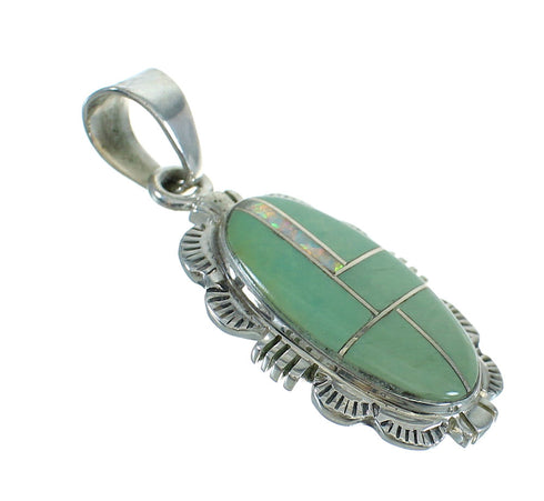 Turquoise And Opal Inlay Sterling Silver Southwest Pendant VX65515