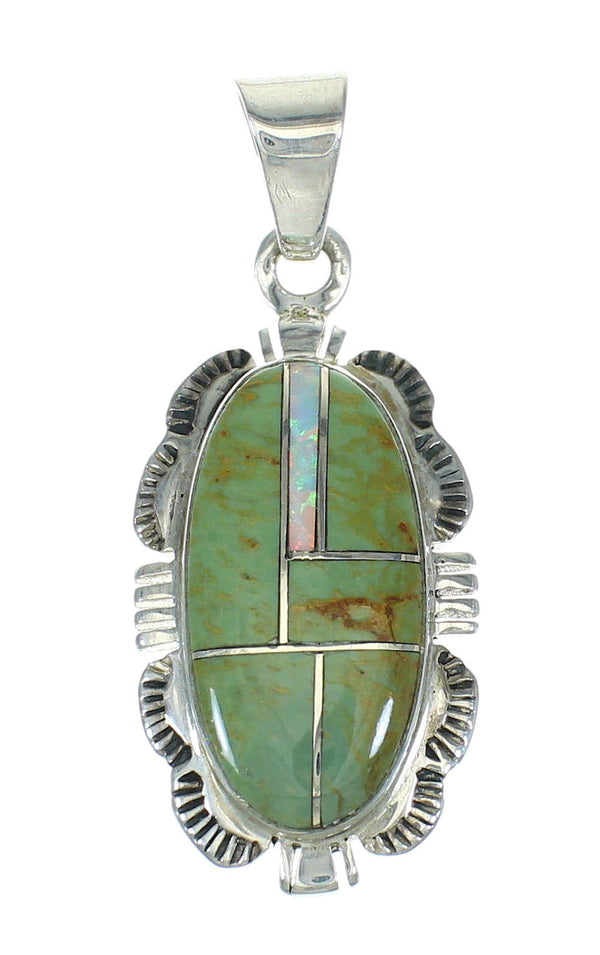 Turquoise And Opal Inlay Authentic Sterling Silver Southwest Pendant VX65540