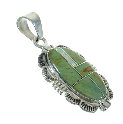Turquoise And Opal Inlay Authentic Sterling Silver Southwest Pendant VX65540