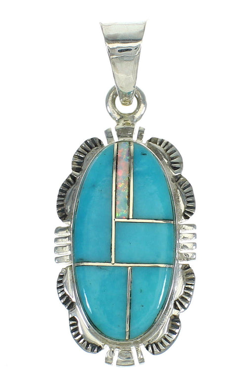Turquoise And Opal Inlay Genuine Sterling Silver Pendant Jewelry VX65543