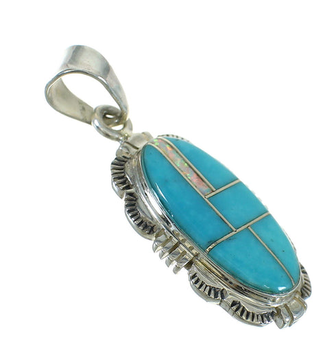 Turquoise And Opal Inlay Genuine Sterling Silver Pendant Jewelry VX65543